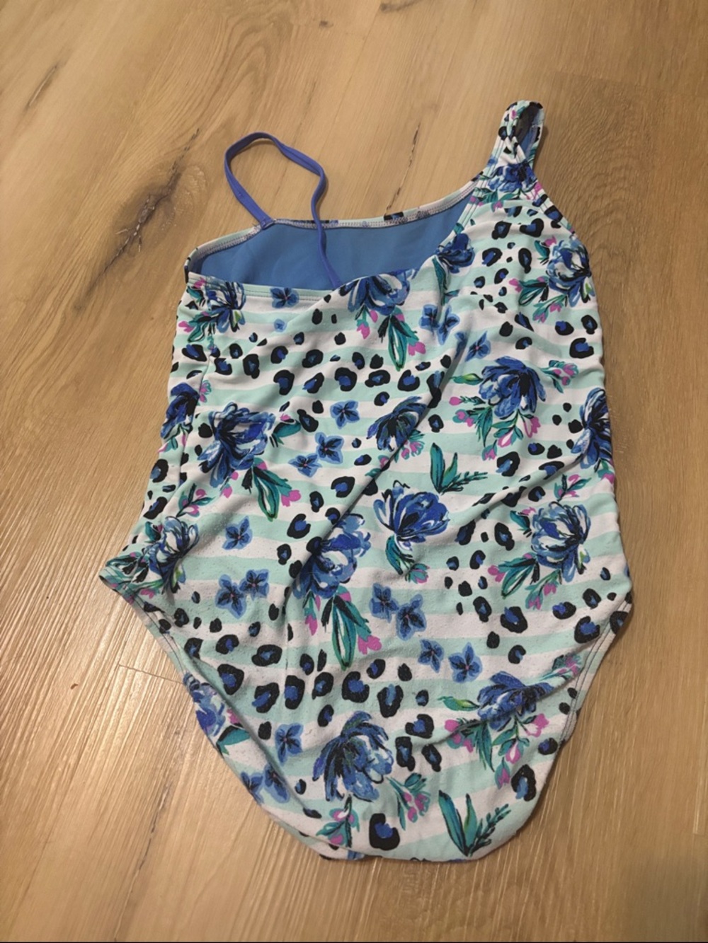 wonder nation Girls One-Piece Swimsuit in Blue Floral Leopard Print